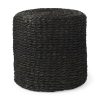 Dina 17.7L x 17.7W x 17.7H Black Cornhusk and Water Hyacinth Round Pouf