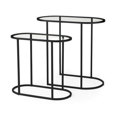 Celine 24.2 L x 12.6 W x 22.4 H Set of Two Black/Silver Metal and Glass Nesting Accent Tables