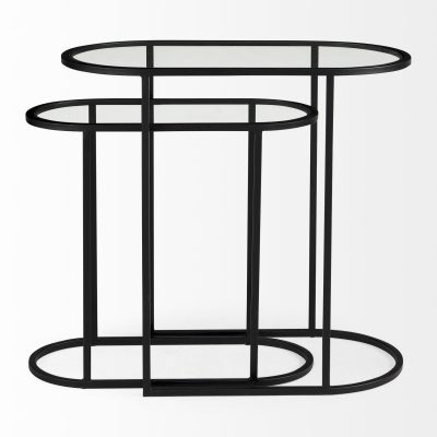 Alternative view of Celine 24.2 L x 12.6 W x 22.4 H Set of Two Black/Silver Metal and Glass Nesting Accent Tables