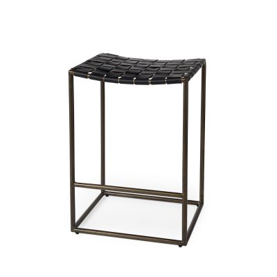 Clarissa 18.0L x 16.0W x 26.25H Black Woven Leather Seat W/ Gold Frame Counter Stool