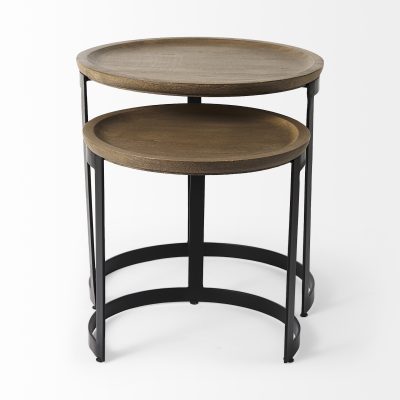 Alternative view of Aisley (Set of 2) 19.3L x 19.3W x 19H Light Brown Wood W/ Black Metal Base Round Nesting Side Tables