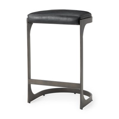 Tyson 17L x 18W x 28H Black Leather W/ Metal Frame Counter Stool