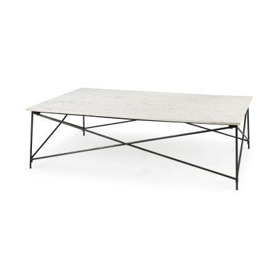 Lorlei I 53.0 X 35.0 X 15.5 White Marble Top W/ X-Shaped Gray Iron Base Coffee Table