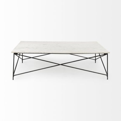 Alternative view of Lorlei I 53.0 X 35.0 X 15.5 White Marble Top W/ X-Shaped Gray Iron Base Coffee Table