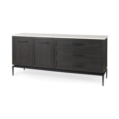 Divina Black-Brown Wood w/ White Marble Top and Black Metal Base Sideboard