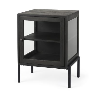 Arelius 20L x 18W x 26H Black-Brown Wood W/ Black Metal Frame End/Side Table