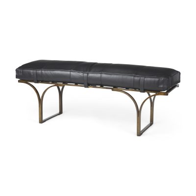 Jessie 55L x 16W Black Leather Seat W/Gold Metal Base Accent Bench