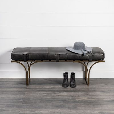 Alternative view of Jessie 55L x 16W Black Leather Seat W/Gold Metal Base Accent Bench