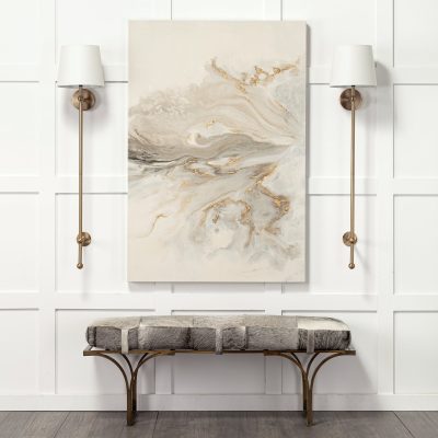 Alternative view of Jessie 55L x 16W White/Gray Hair-On-Hide Seat W/Gold Metal Base Accent Bench