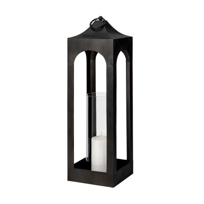 Ina Short Charcoal Metal Candle Holder Lantern