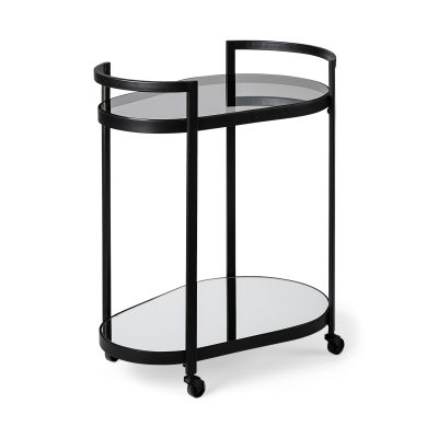 Eleonore Black Metal Frame Two-Tier w/Glass Shelves Bar Cart