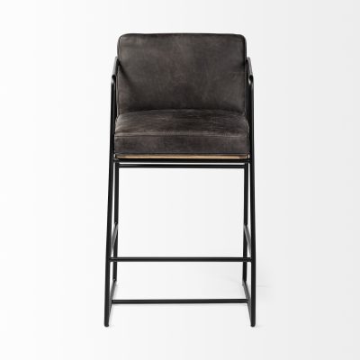 Alternative view of Stamford 36" Total Height Black Leather Seat w/ Wood Back, Metal Frame Counter Stool
