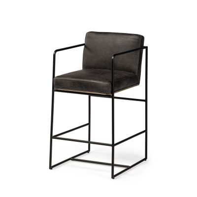 Stamford 36" Total Height Black Leather Seat w/ Wood Back, Metal Frame Counter Stool