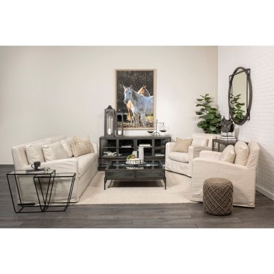 Alternative view of Allium Dark Brown Handwoven Wool Cylindrical Pouf