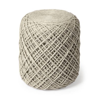 Allium Oatmeal Handwoven Wool Cylindrical Pouf
