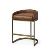 Hollyfield II Brown Leather Seat Gold Metal Base Stool