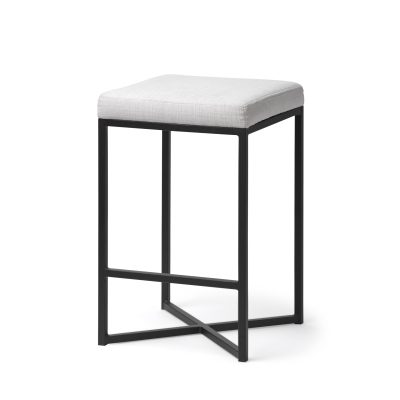 Frodo 26.5" Seat Height White Fabric Seat Black Metal Base Stool