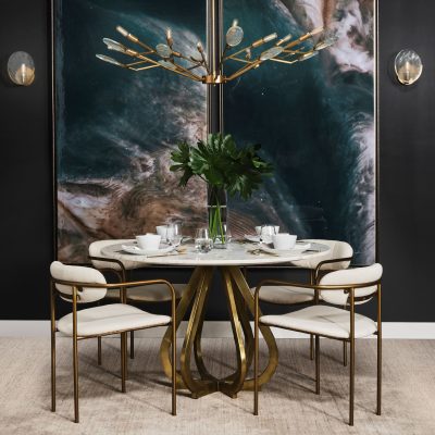 Alternative view of Laurent 48" Marble Top Gold Metal Base Dining Table