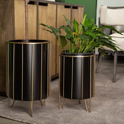 Alternative view of Pianta 13 x 21 Set of Two Black Metal Insert Brass Frame Plant Stands