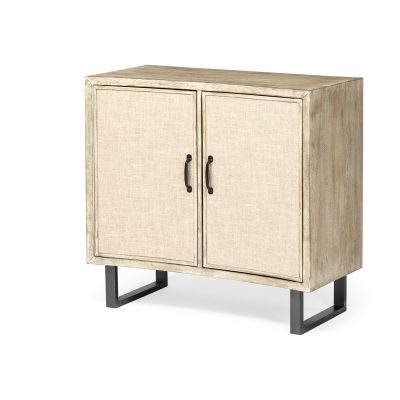 Bellefontaine 34L x 16W Natural Fir Veneer And Fabric 2 Door Accent Cabinet