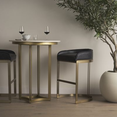 Alternative view of Hollyfield II Black Leather Seat Gold Metal Base Bar Stool