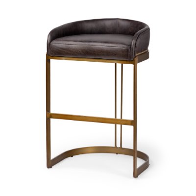 Hollyfield II Black Leather Seat Gold Metal Base Bar Stool