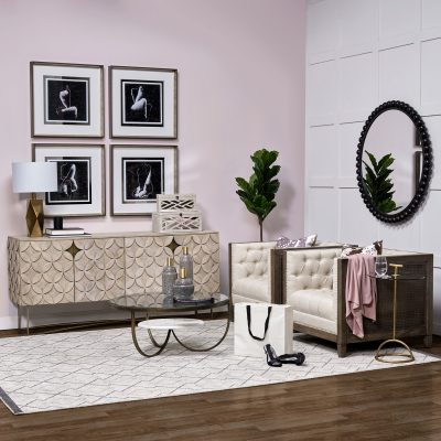 Alternative view of Tiffany (Set of 2) Off-White Wooden W/ Mirror Inlay Chevron Boxes