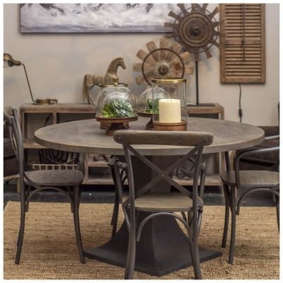 Alternative view of Etienne I Brown Solid Wood Seat Grey Iron Frame Dining Chair