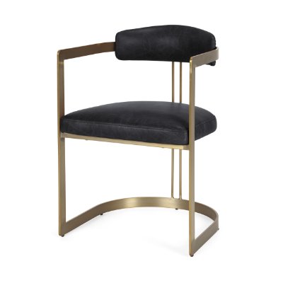 Hollyfield II Black Leather Seat Gold Iron Frame Dining Chair