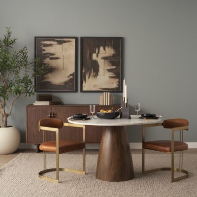 Alternative view of Hollyfield I Brown Leather Seat Gold Iron Frame Dining Chair