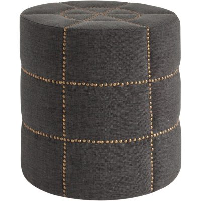 Beacon 20.5"H Gray Fabric w/ Metal Tacks Round Ottoman