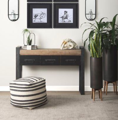 Alternative view of Carga 48L x 12W Black Metal Frame Brown Wooden Top Console Table W/Storage
