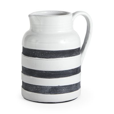 Harmon II  Large White w/ Charcoal Stripes Ceramic Jug
