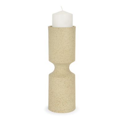 Akira Large Textured Beige Metal Pillar Candle Holder