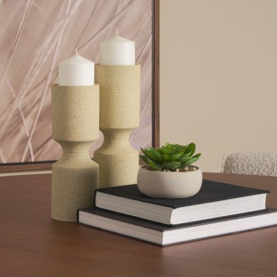Alternative view of Akira Small Textured Beige Metal Pillar Candle Holder