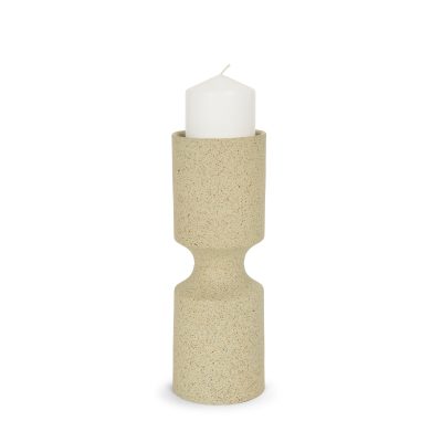 Akira Small Textured Beige Metal Pillar Candle Holder