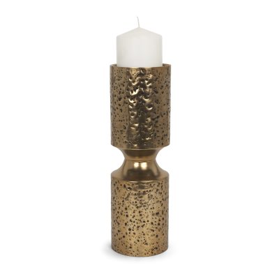 Akira Large Hammered Gold Metal Pillar Candle Holder