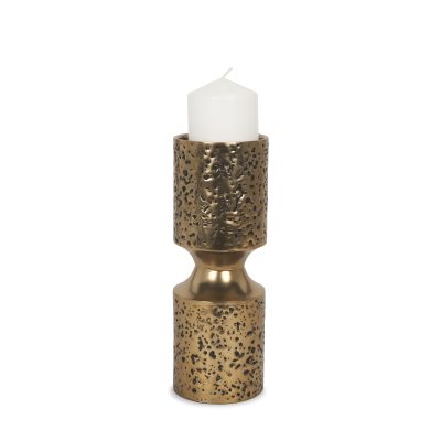 Akira Small Hammered Gold Metal Pillar Candle Holder