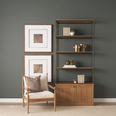 Alternative view of Baron Light Brown Wood w/ Gunmetal 2-Door Open Shelving Unit