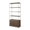 Baron Dark Brown Wood w/ Antiqued Aged Brass Metal 2-Door Open Shelving Unit