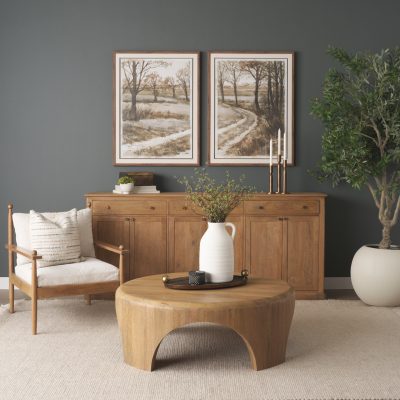 Alternative view of Baron Light Brown Solid Wood w/ Antiqued Brass Knobs 3-Drawer 6-Door Sideboard