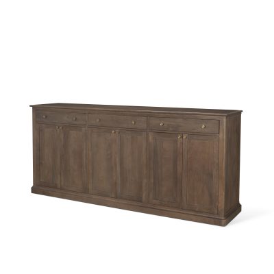 Baron Dark Brown Solid Wood w/ Antiqued Aged Brass Knobs 3-Drawer 6-Door Sideboard