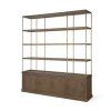 Baron 4-Door Dark Brown Wood w/ Antique Brass Metal Open Shelving Unit