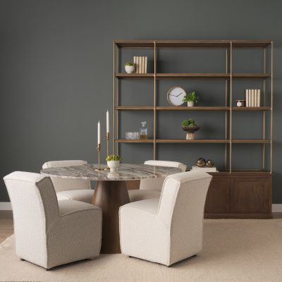 Alternative view of Allyson 54" Round Brown Pedestal w/ Pink Marble Top Dining Table