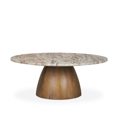 Allyson Round Brown Pedestal w/ Pink Marble Top Coffee Table