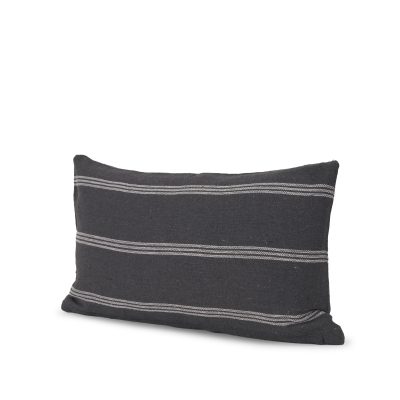 Jayme Gray and White Striped Cotton Decorative Lumbar Pillow Cover