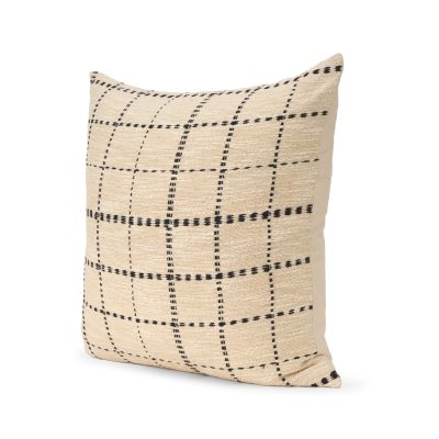 Jaela Beige and Black Striped Checkered Decorative Square Pillow Cover
