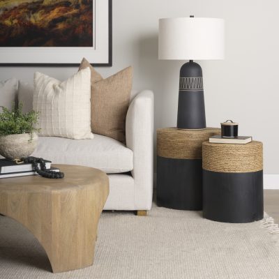 Alternative view of Wenopa Matte Black Wood w/ Natural Jute Accent Tables