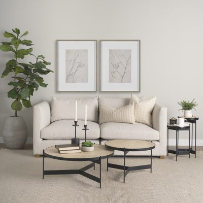 Alternative view of Wade Travertine Marble w/ Matte Black Metal Coffee Tables