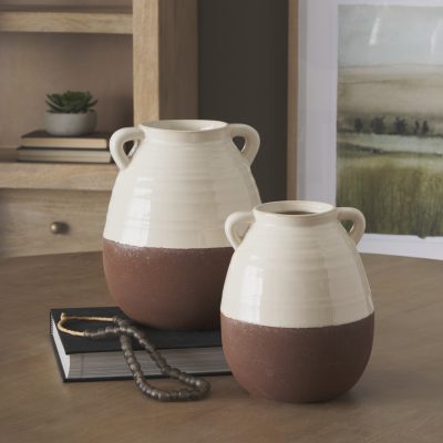 Alternative view of Tryna Large Beige w/ Matte Brown Ceramic Vase